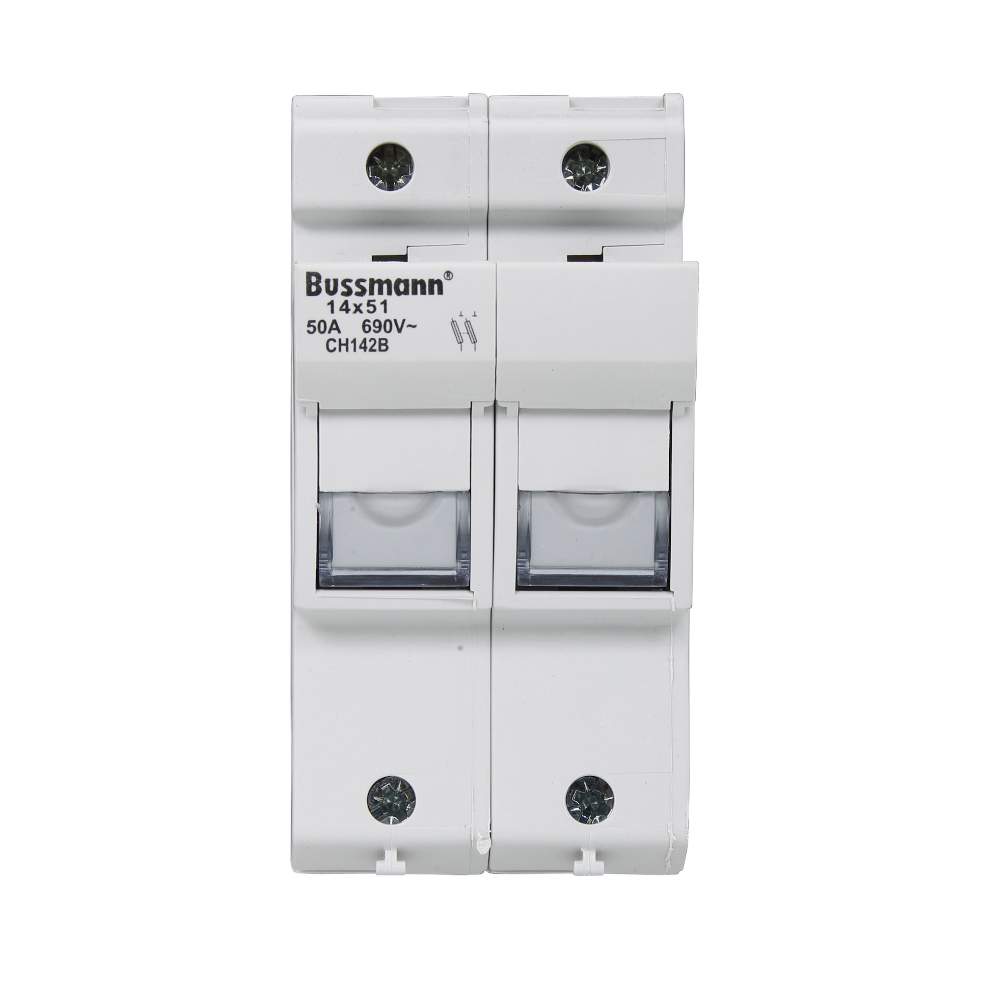 CH142BI Cylindrical Modular Fuse Holder With Neon Indicator, 690/750 V AC, 50 A, 5 W, 16 to 3 AWG, 16 to 4 AWG Solid/Stranded Cu Wire, 2 Poles