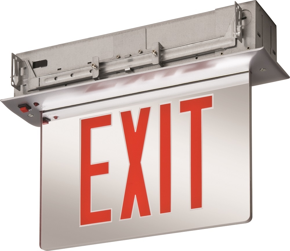 EDGR 1 R EL M4 Single Face Edge-Lit Emergency Exit Sign, LED Lamp, 3.8/4.5 W Fixture, 120/277 V AC, Brushed Housing, EXIT Legend