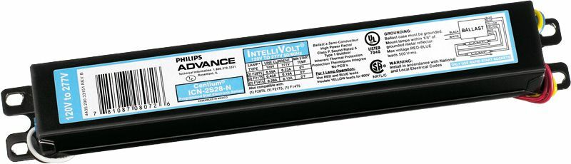 ICN2S5490CN35I Advance Centium Electronic Fluorescent Ballast, 54 W Lamp, 120 to 277 V AC, Programmed, 1 Ballast Factor