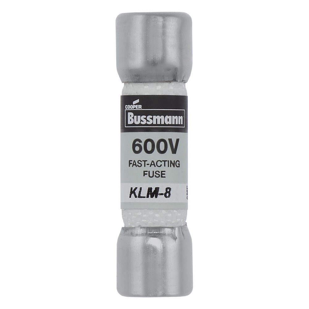 KLM-8 Fast Acting Fuse, 8 A, 600 V AC/DC, 100/50 kAIC Interrupt, Class: Supplemental, Cartridge Body
