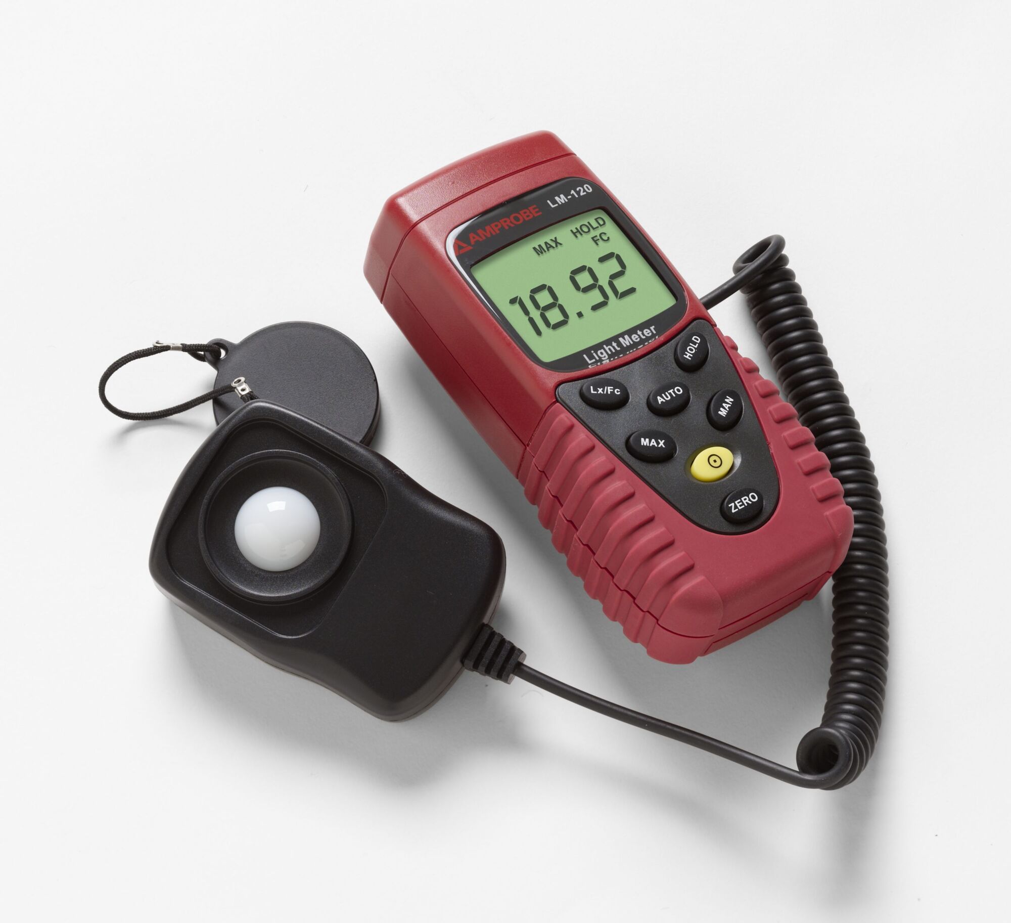 LM-120 Auto/Manual Ranging Light Meter, 20 to 200000 lux/20 to 20000 fc Measuring, 0.01 fc/lux Resolution, +/-3% Accuracy, 3-3/4 Digits LCD Digital Display, 9V Battery