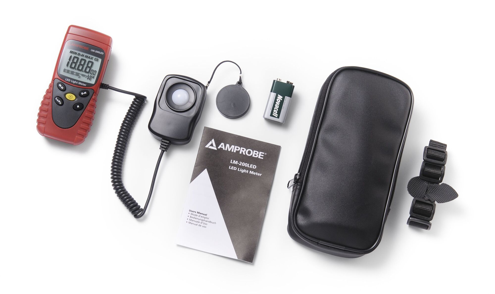 LM-200LED LED Light Meter, 200 to 200000 lux/20 to 20000 fc Measuring, +/-3% Accuracy, 2000 Counts LCD Display, 9V Battery