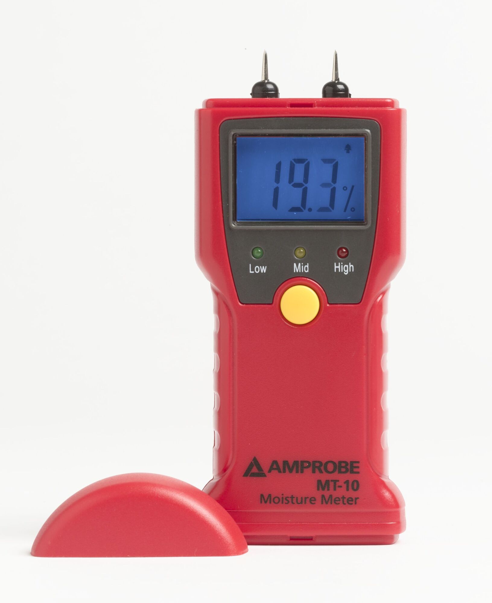 MT-10 Moisture Meter, 8 to 60% Wood, 0.3 to 2% Building Material, 0 to 40 deg C Temperature Moisture Content, +/-2% Wood, +/-0.1% Building Material, +/-1 deg C Accuracy, LED/LCD Display, 9V Battery