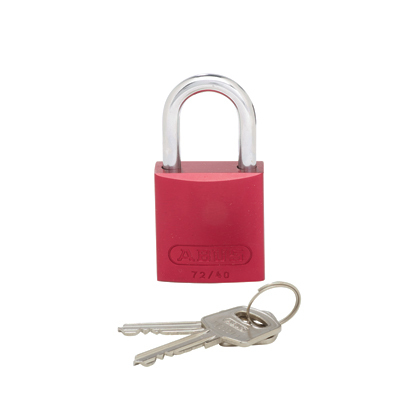 PSL-7 High Security Short Shackle Safety Padlock, Alike/Master Key, Red, Anodized Aluminum/Steel Body, 1/4 in Dia x 1.04 in H x 0.79 in W Steel Shackle, 1.6 in L Body