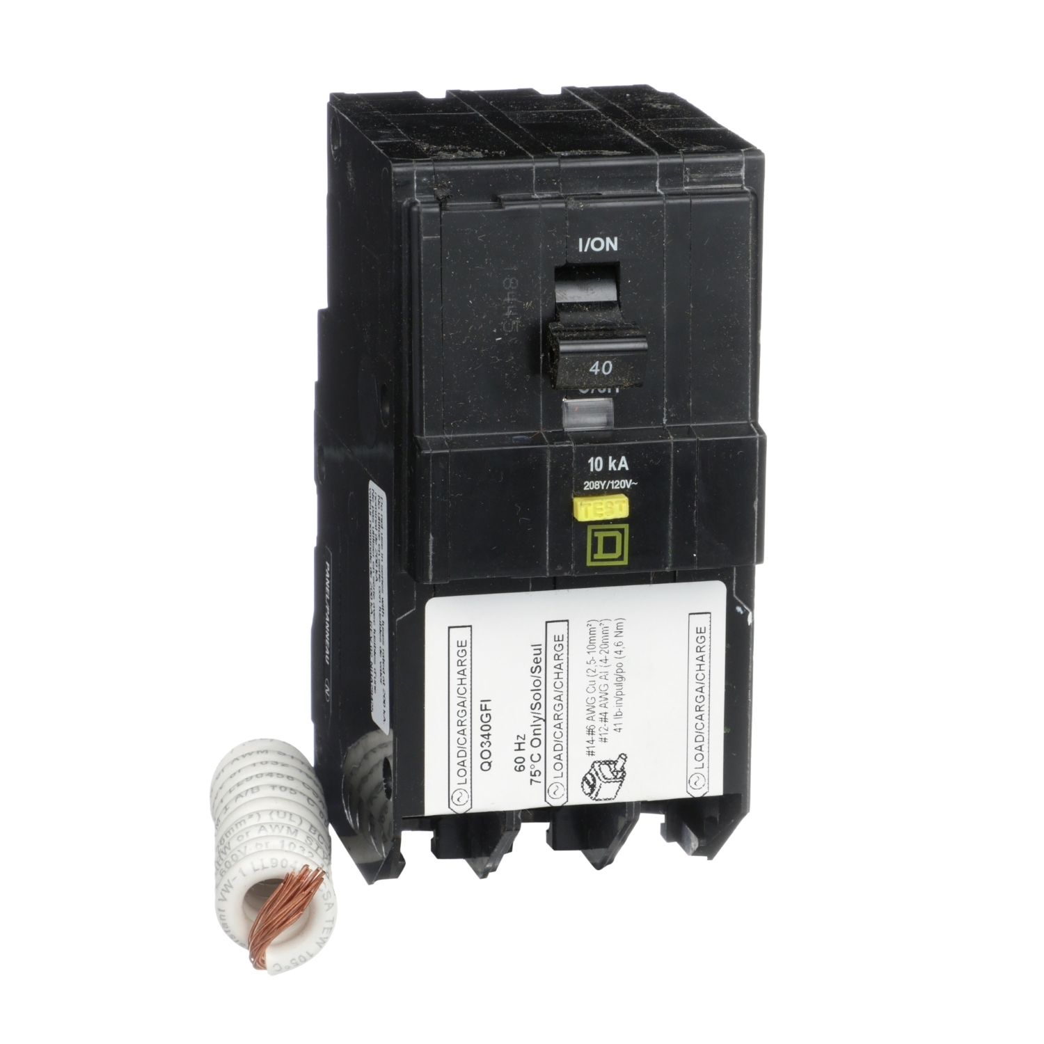 QO340GFI QO Qwik-Gard Class A Ground Fault Protecting Miniature Circuit Breaker, 240 V AC, 40 A, 10 kA Interrupt, 3 Poles, Thermal Magnetic Trip