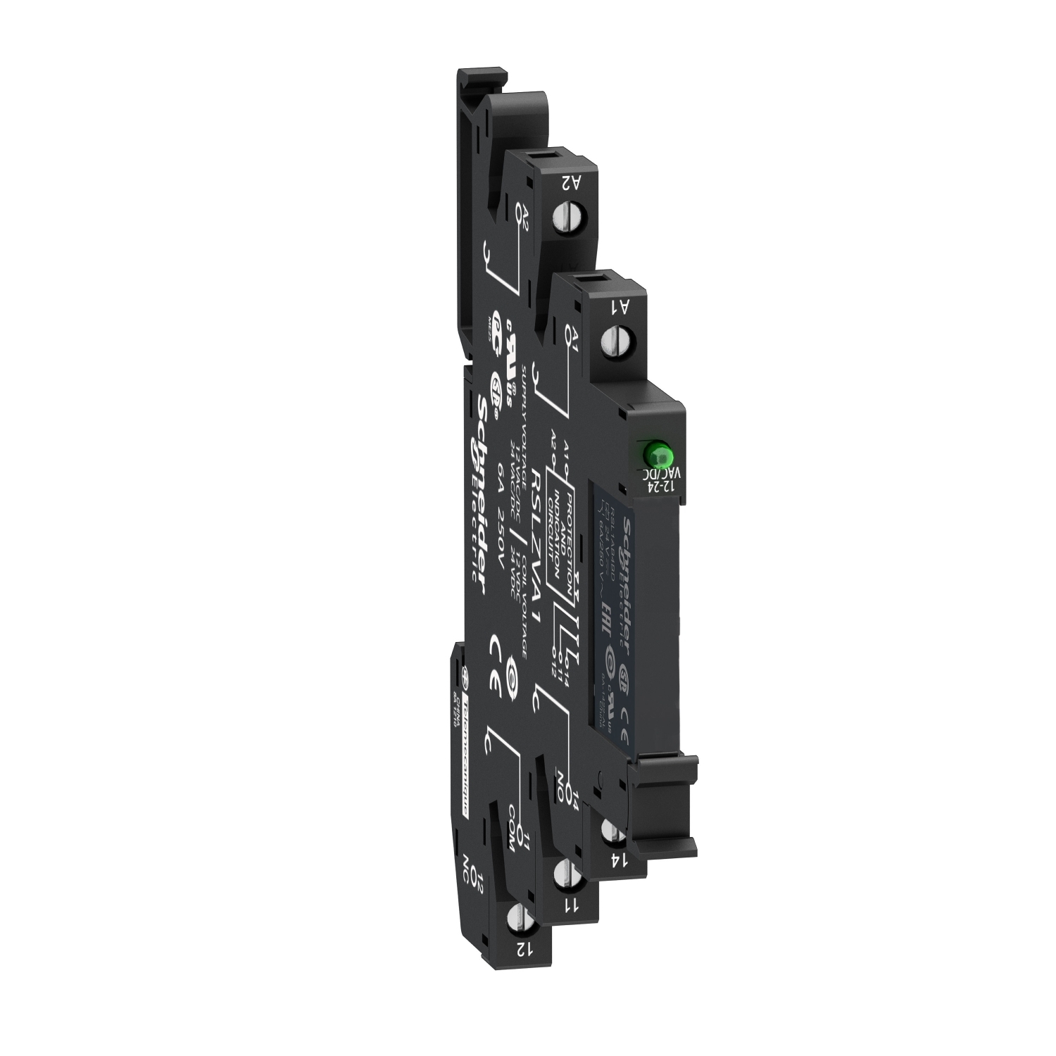 RSL1PVBU Zelio Slim Interface Electromechanical Relay With Protection Circuit, 6 A, 1CO 1 Form C SPDT Contact, 24 VDC V Coil