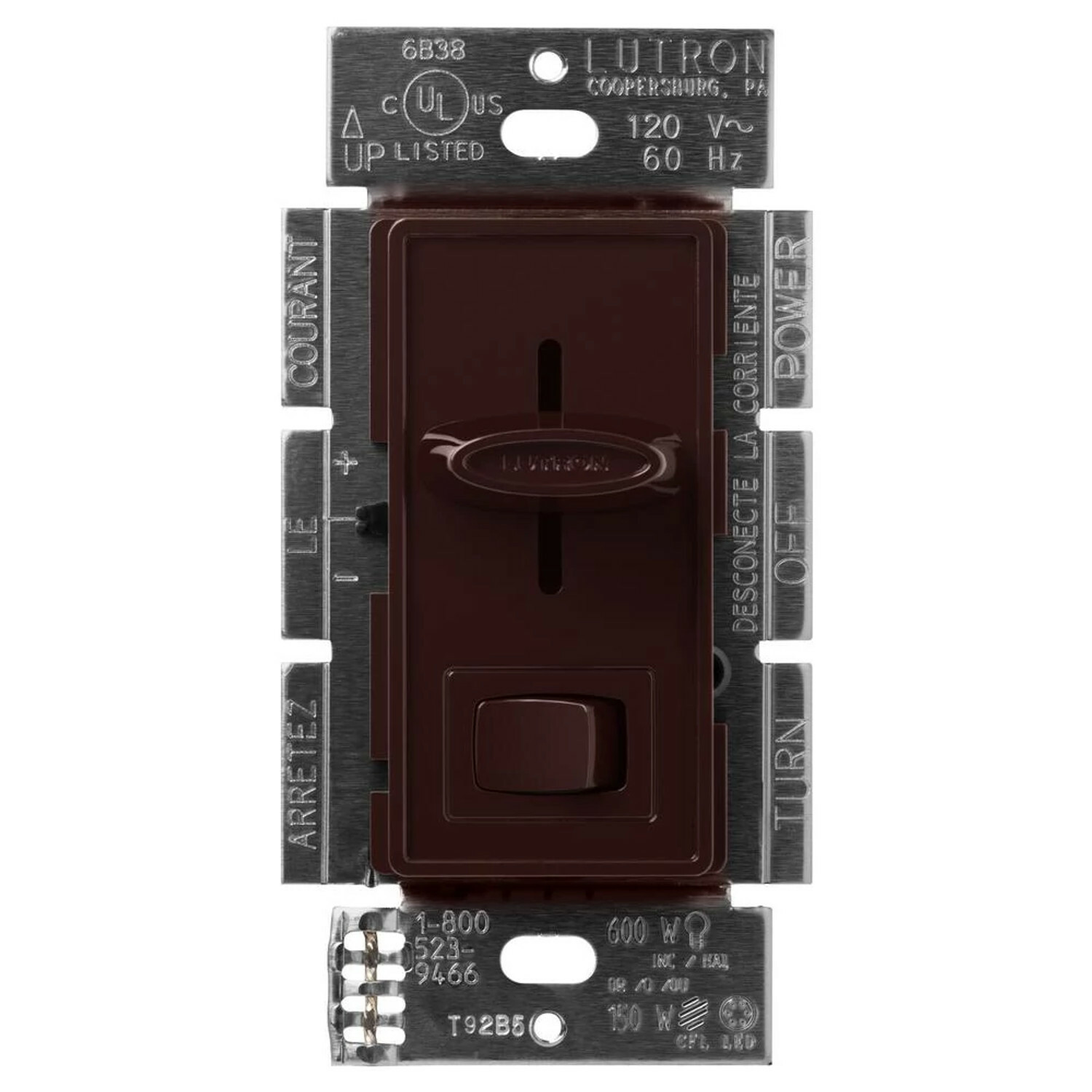 SCL-153P-BR Skylark LED+ Dimmer Switch, No Neutral Required, 150W LED or 600W Incandescent/Halogen, 120V, 1 Pole/3-Way, Brown