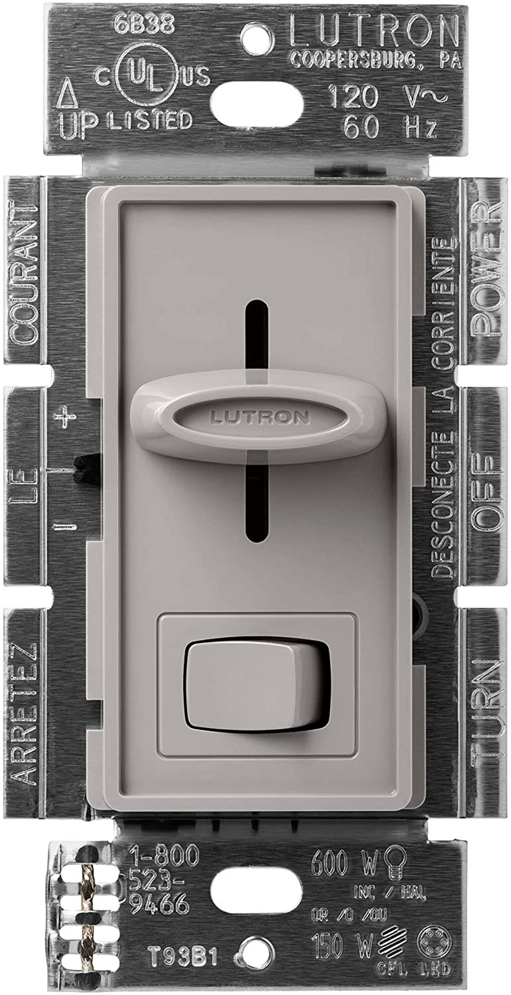 SCL-153P-GR Skylark LED+ Dimmer Switch, No Neutral Required, 150W LED or 600W Incandescent/Halogen, 120V, 1 Pole/3-Way, Gray