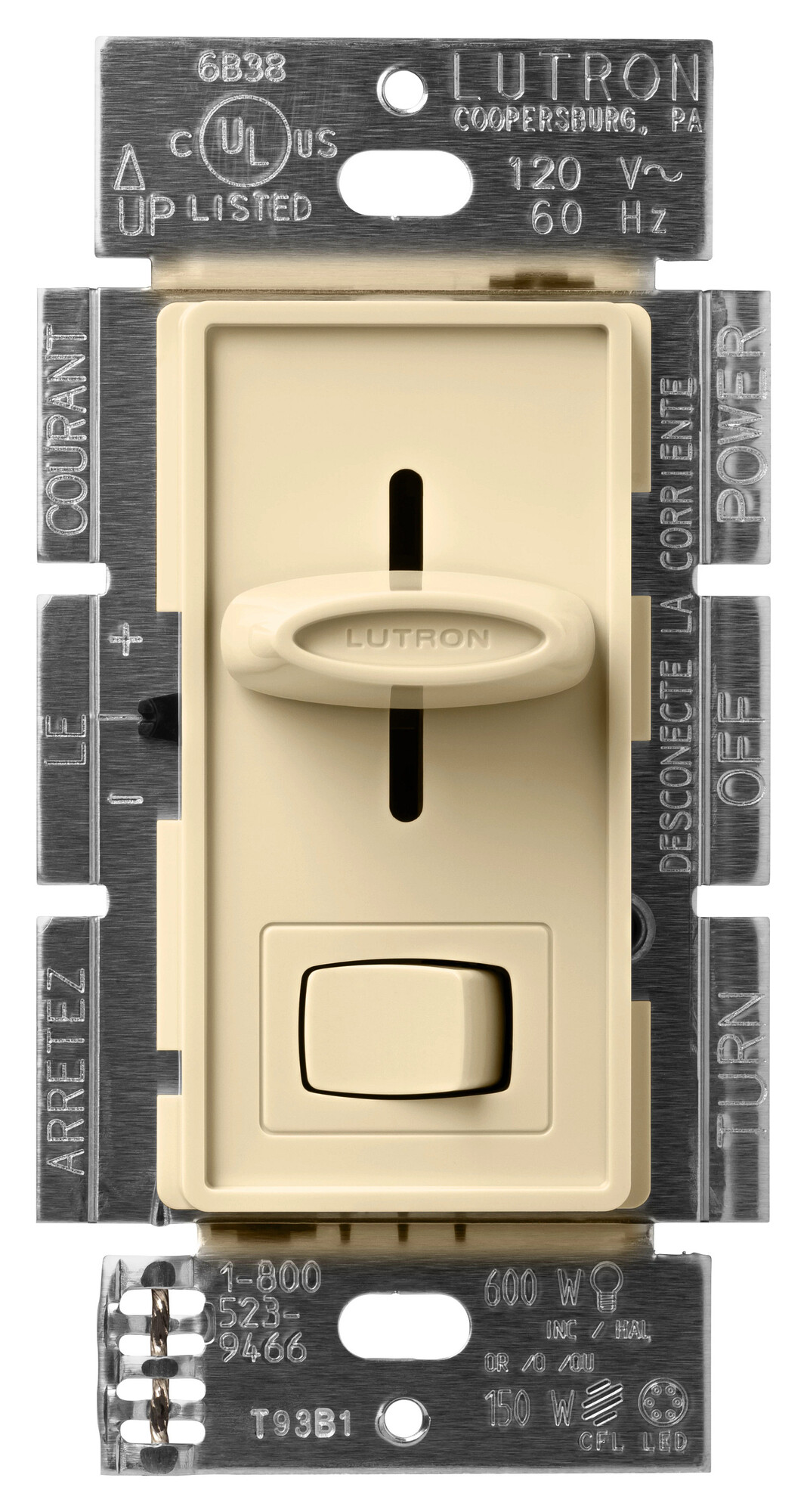 SCL-153P-IV Skylark LED+ Dimmer Switch, No Neutral Required, 150W LED or 600W Incandescent/Halogen, 120V, 1 Pole/3-Way, Ivory