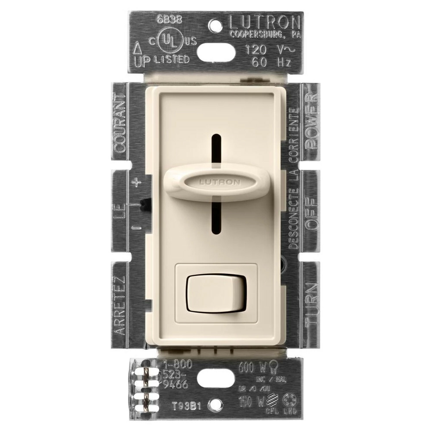 SCL-153P-LA Skylark LED+ Dimmer Switch, No Neutral Required, 150W LED or 600W Incandescent/Halogen, 120V, 1 Pole/3-Way, Light Almond