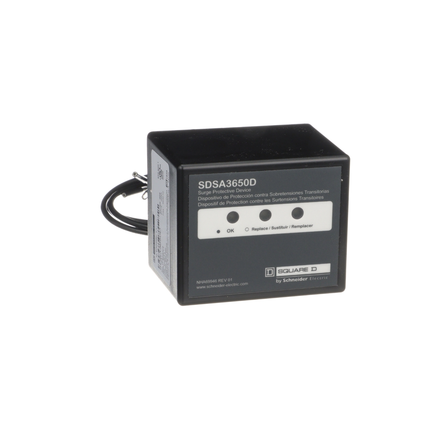 SDSA3650D Surgelogic Surge Protective Device, 600 V AC, 50/60 Hz, 3 Poles, 200 kA SCCR, 3 Phase