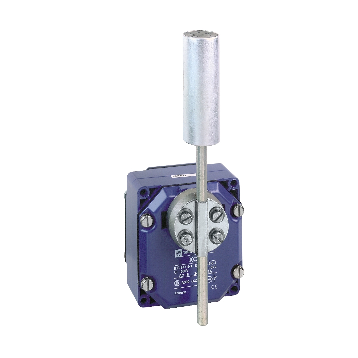 XCRT215 OsiSense XC Fixed Special Format Limit Switch, 240 V AC, 10 A, Stainless Steel Spring Return Roller With Lever Actuator, 2NC DPST Contact, 2 Poles