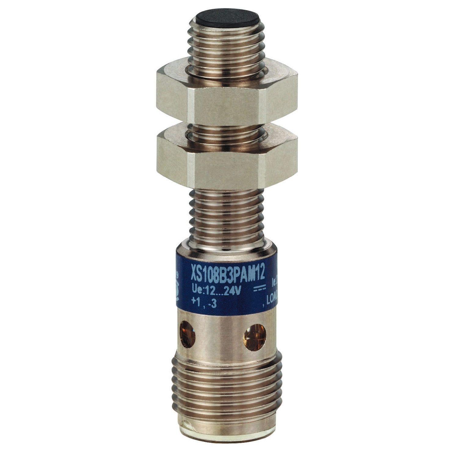 XS108B3NAM12 OsiSense Cylindrical Fixed Form Proximity Sensor, Inductive, NPN/Discrete Output, 1NO Contact, 12 to 24 V DC