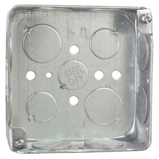 52151-3/4 Steel City Drawn Style Outlet Box, Steel, 21 cu-in Capacity, (1) Outlets, (13) Knockouts, 4 in H x 4 in W x 1-1/2 in D