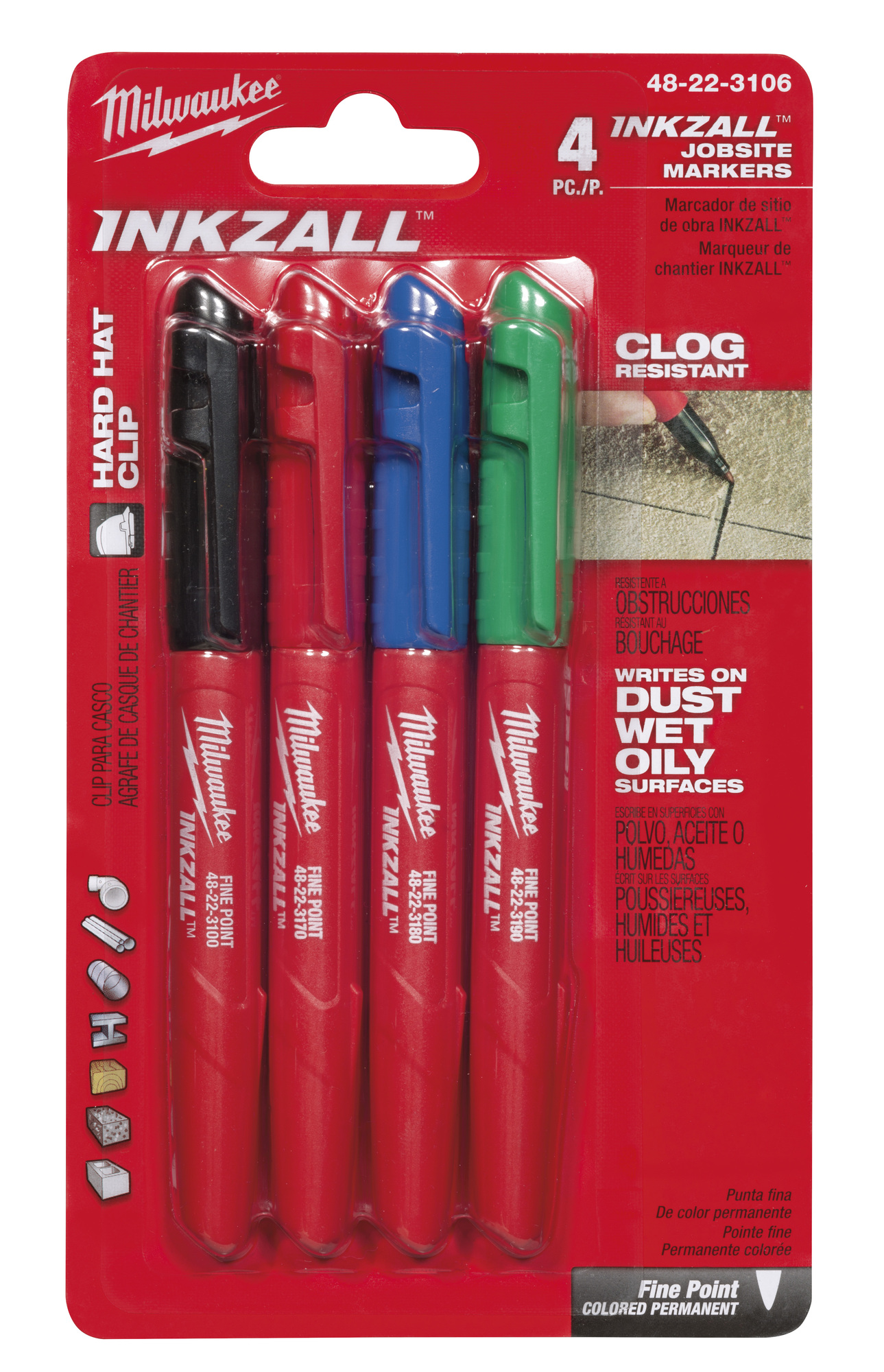 48-22-3106 Permanent Industrial Marker, Fine Tip, Acrylic, Black/Blue/Green/Red