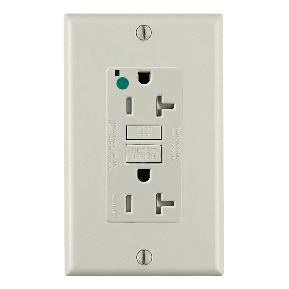 GFTR2-HGT SmartlockPro Slim Feed Through Self-Test Tamper Resistant GFCI Receptacle, 125 V AC, 20 A, 2 Poles, 3 Wires, Light Almond