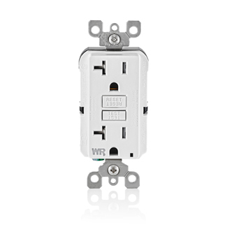 GFWT2-FW Feed Through Self-Test Slim Tamper and Weather Resistant GFCI Receptacle With White Test, Reset Button, 120 V AC, 20 A, 2 Poles, 3 Wires, White