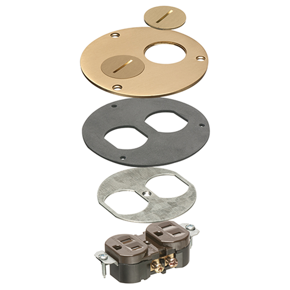 FLB3520MBTK Cut-In Floor Box Trim Kit, Brass/Plastic, 1 Gang