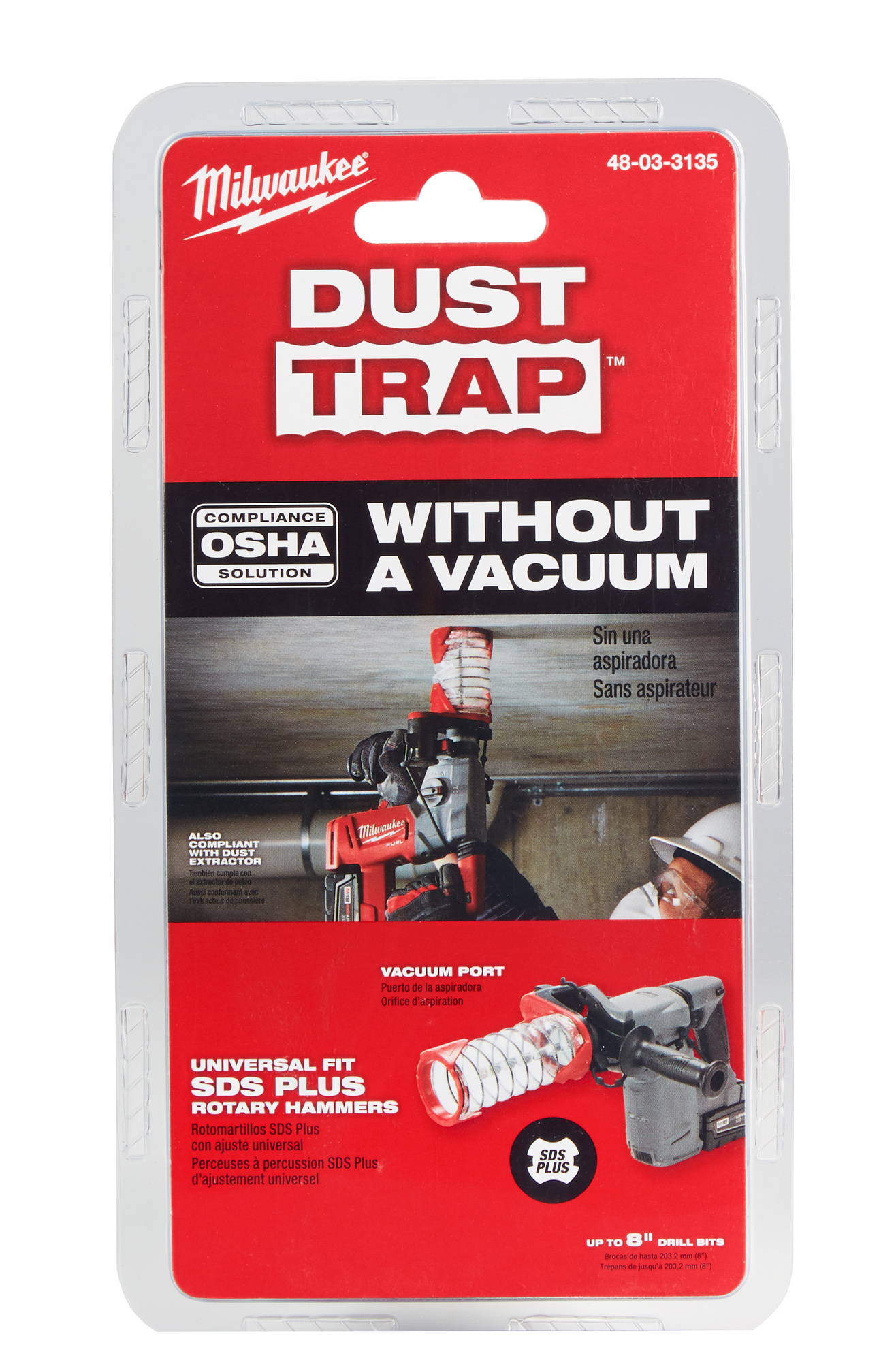48-03-3135 Dust Trap Standard Drilling Shroud, For Use With SDS Max Rotary Hammer and SDS Max Drill Bit, 8 in Capacity, 2 in W Blade, 1-1/8 x 8 in Shank