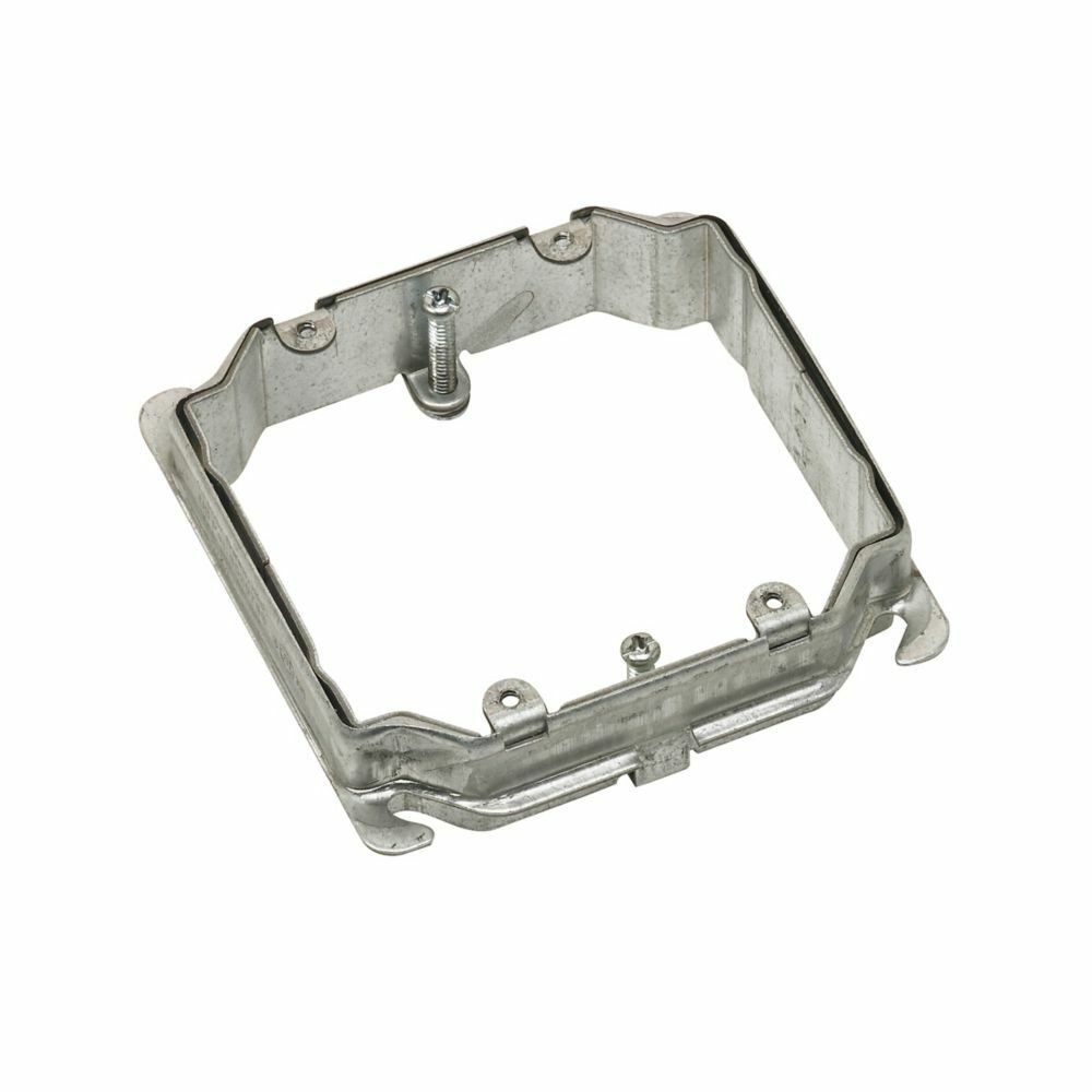 B2AJ Ruff-In 2-Device Adjustable Ring Raised Plaster Ring, 5 in L x 5 in W x 5/8 to 1-1/2 in D, Steel, 1-1/2 in Raised