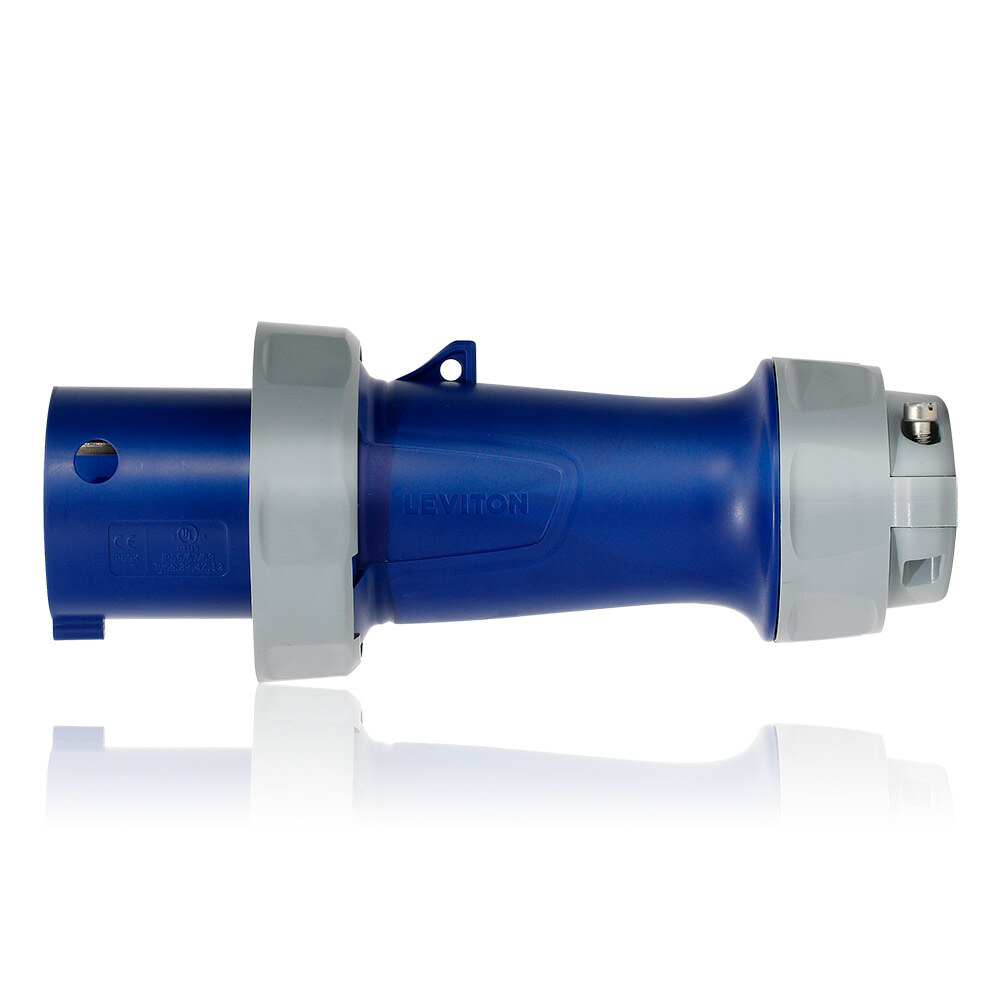 560P9WLEV LEV Series 3-Phase Dustight North American Rated Watertight Pin and Sleeve Plug, 120/208Y V AC, 60 A, 4 Poles, 5 Wires, Blue