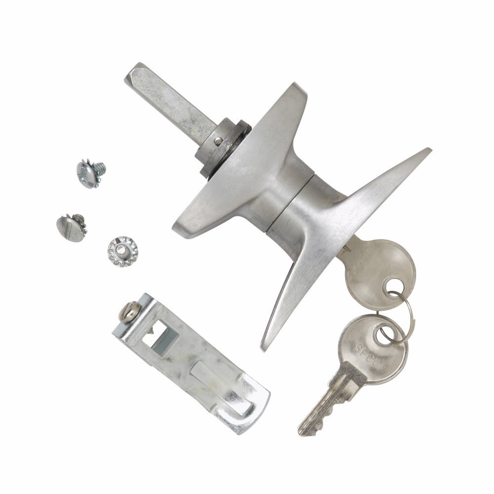 25421 A T Handle Lock, For Use With NEMA 1 Double Door/NEMA 3R Telephone Termination Cabinet and Spare Fuse Cabinet, Bright Plated Steel
