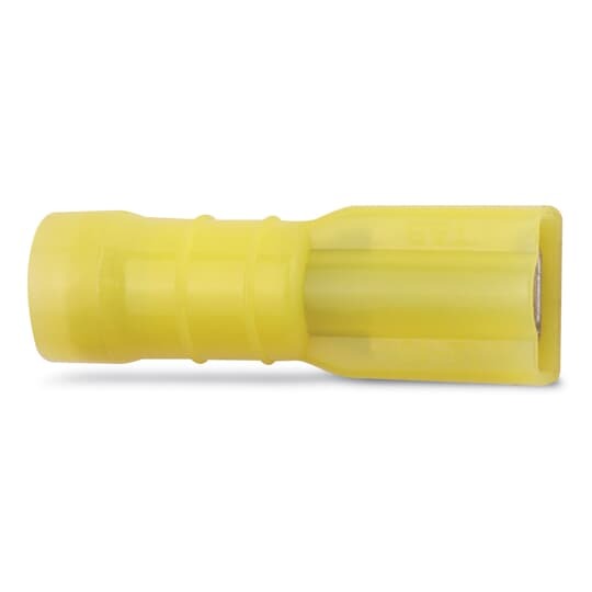 10RC-2577 Sta-Kon 250 Female Disconnect, 12 to 10 AWG Conductor, 0.25 in W x 0.032 in THK Tab, Brazed Seam Barrel, Brass, Yellow, Insulated
