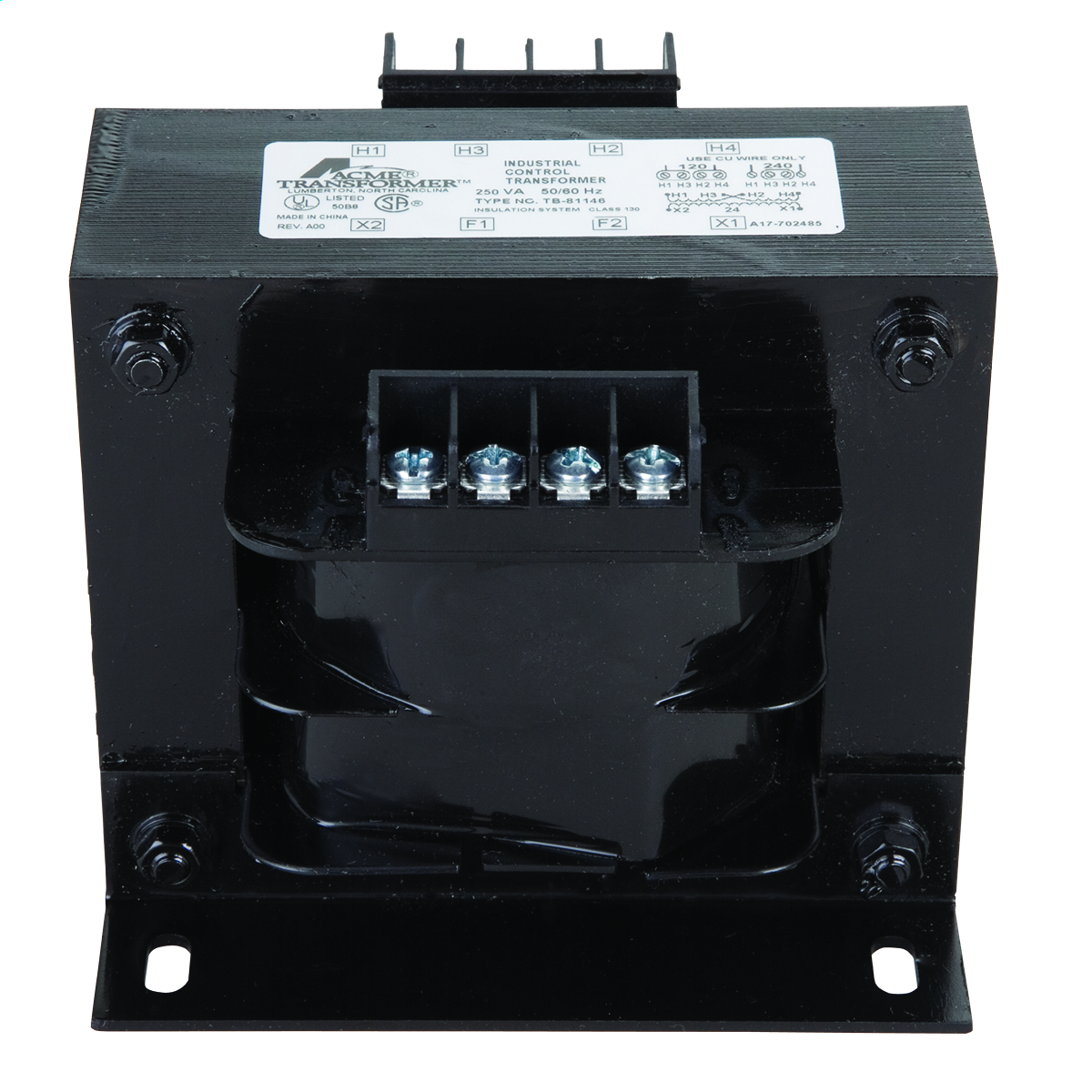 TB81301 TB Series Open Core and Coil Industrial Control Transformer, 208/277/380 V AC Primary, 95/115 VAC Secondary, 50 VA Power Rating, 50/60 Hz, 1 Phase
