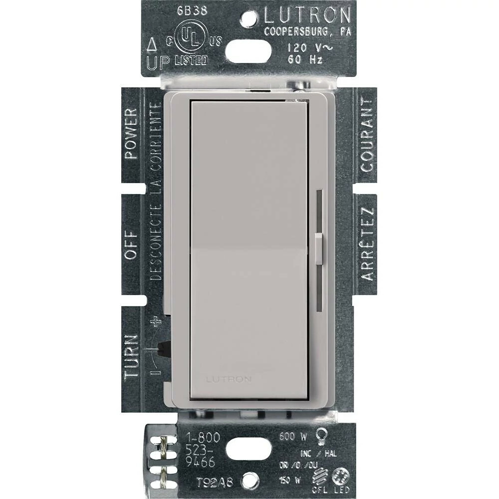 DVCL-153PH-GR Diva LED+ Dimmer Switch, No Neutral Required, 150W LED, 1 Pole/3-Way, 120V, Gray