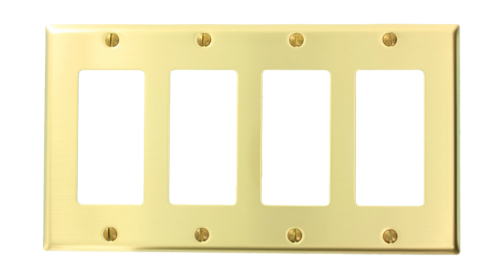81412 Decora Standard Size Wall Plate, 4 Gangs, 8.18 in W x 4.5 in H, Brass