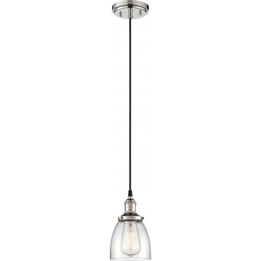 60-5404 Nuvo Vintage Transitional Mini Pendant Light, (1) A19 Lamp, 120 V AC, Polished Nickel Housing