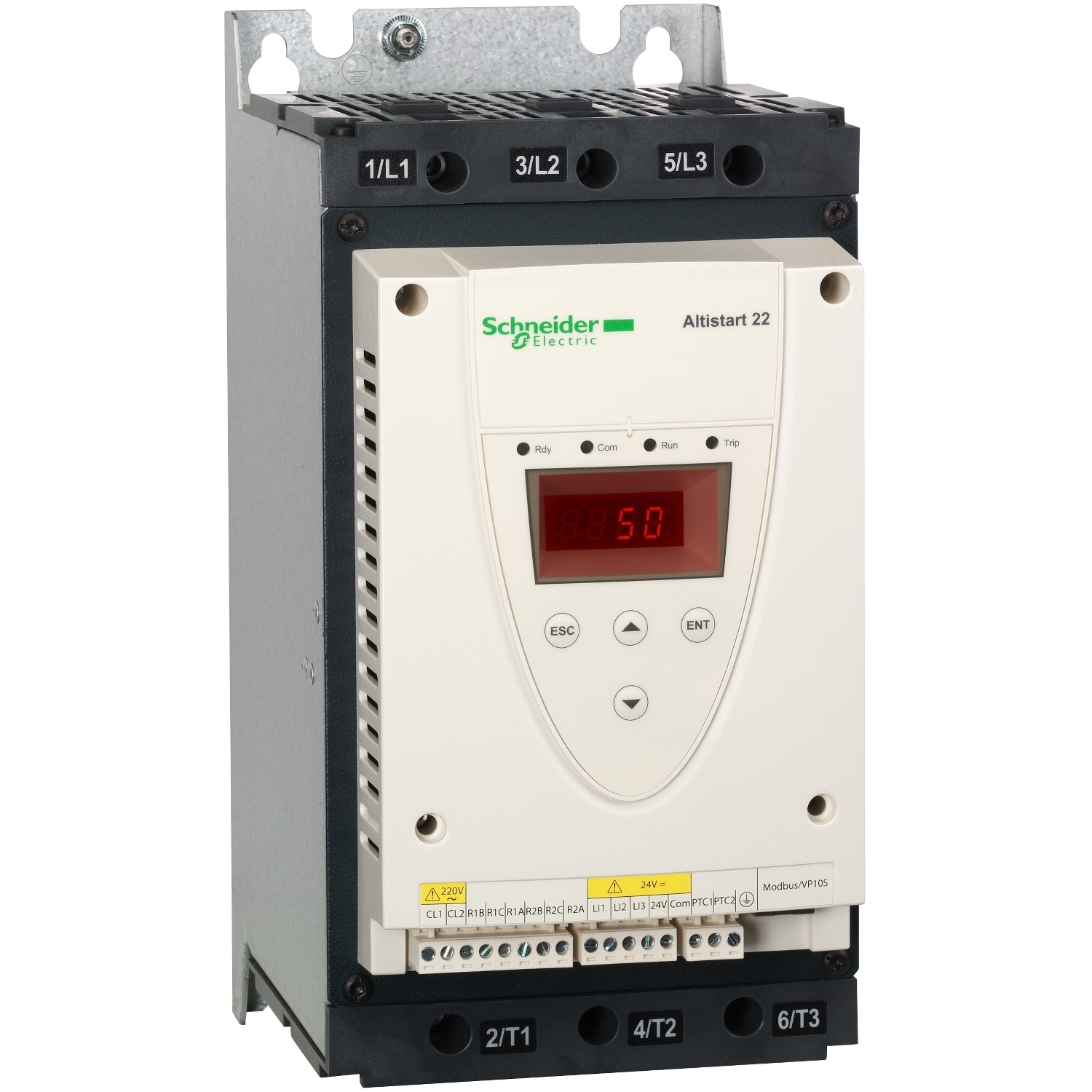 ATS22D88S6U Altistart 22 Internal Bypass Soft Starter With Heat Sink, 110 VAC V Coil, 3 Poles, IP20 Enclosure