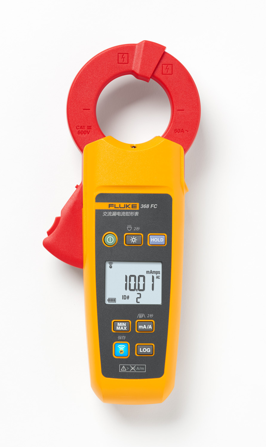 FLUKE-368FC Digital Leakage Current Clamp Meter, 3 mA to 60 A, 40 Hz to 1 kHz, 1 to 2%, 3300 Counts LCD Display