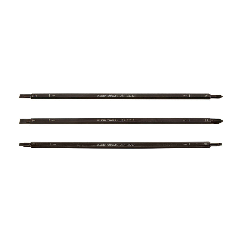 32715 Adjustable Length Replacement Blade Set, Phillips/Slotted/Square Point, #2 Phillips, #1, 1/4 in, 3/16 in Slotted, #1, #2 Square Point, 4 to 8 in OAL, Steel