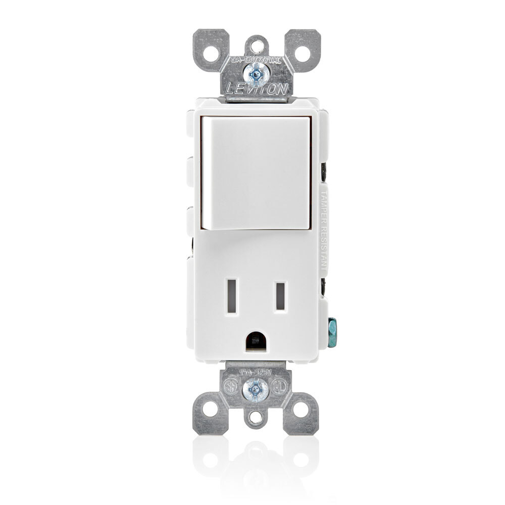 T5625-W Decora Plug Into Safety Tamper-Resistant Combination Receptacle Switch, 12/15 A, 120/125 V AC, 60 Hz, 1 Poles