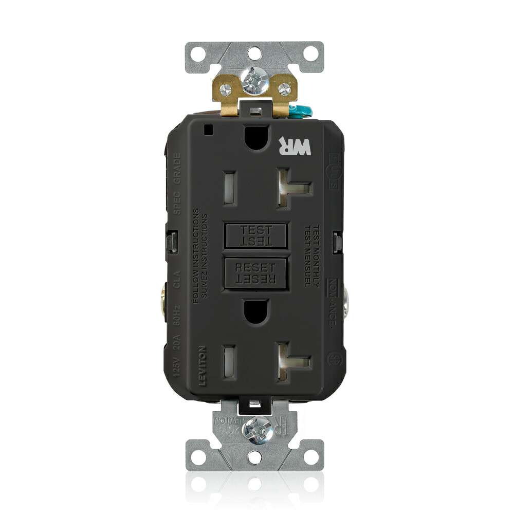 G5362-WTE SmartlockPro Slim Duplex Feed Through Self-Test Tamper/Weather Resistant GFCI Receptacle, 125 V AC, 20 A, 2 Poles, 3 Wires, Black