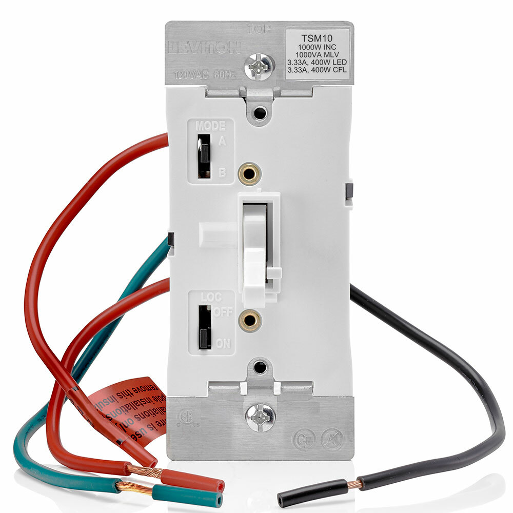 TSM10-1LW 3-Way Electro-Mechanical Universal Dimmer Switch With Locator Light, 120 V AC, 1 Pole, White