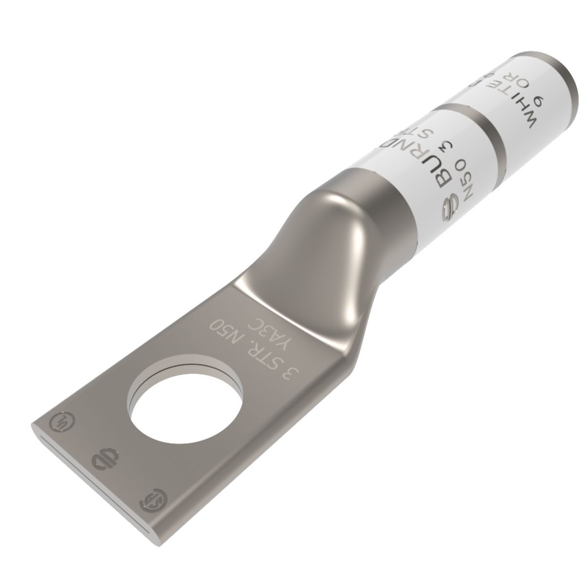 YA3CTC38 YA-TC 1-Hole Uninsulated Compression Lug, 3 AWG Stranded Copper Conductor, Die Code: 9, 3/8 in Stud, Tin Plated Copper