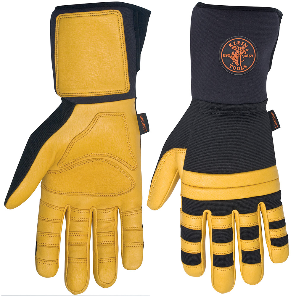 40082 Multi-Purpose Lineman Work Gloves, L, Leather/Neoprene Cuff, Black/Yellow, 4 in L