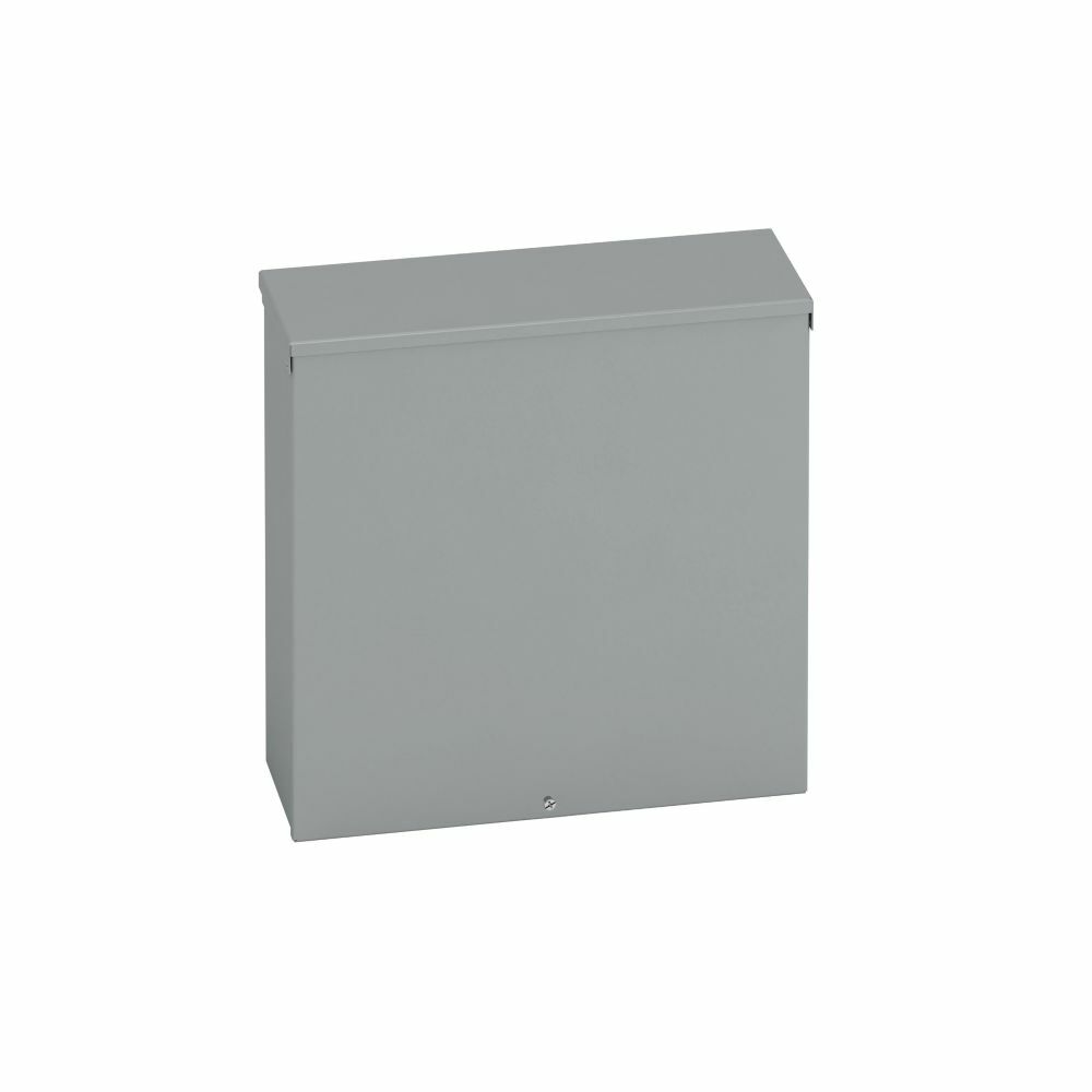 Type 3/3R junction boxes, 12" height, 4" length, 12" width, NEMA 3R, Hinged cover, RTHC enclosure, Surface mounted, Small single door, 5 knockouts, Embossed thru holes, Carbon steel
