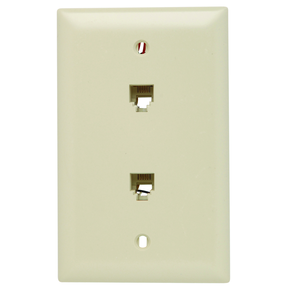TPTE2-I TP Series Standard Vertical Phone Wallplate With Wallplate, 2 Gangs, 6 in L x 2-15/16 in W, Thermoplastic, Box Mount