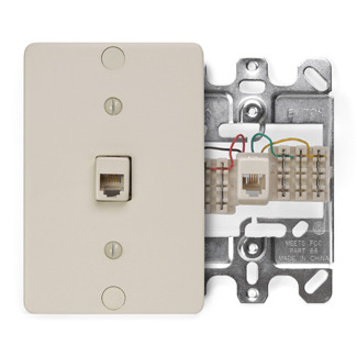 40253-I 110-Style Modular Quick Connect Telephone Wall Phone Jack With Metal Base, 1 Gangs, 3 in W, Plastic, Box Mount