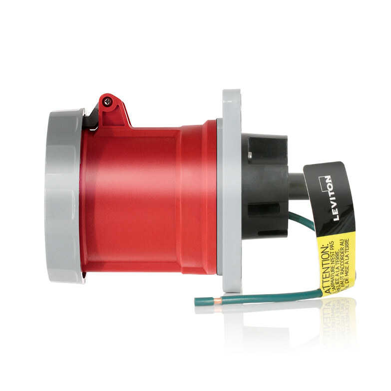460R7WLEV LEV Series 3-Phase Dustight North American Rated Watertight Pin and Sleeve Receptacle, 480 V AC, 60 A, 3 Poles, 4 Wires, Red
