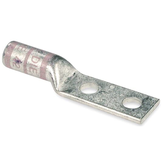256-30695-593PH Color-Keyed 2-Hole Non-Insulated Compression Lug With Peep Hole, 1/0 AWG Copper Conductor, Die Code: 42, 1/2 in Stud, Copper