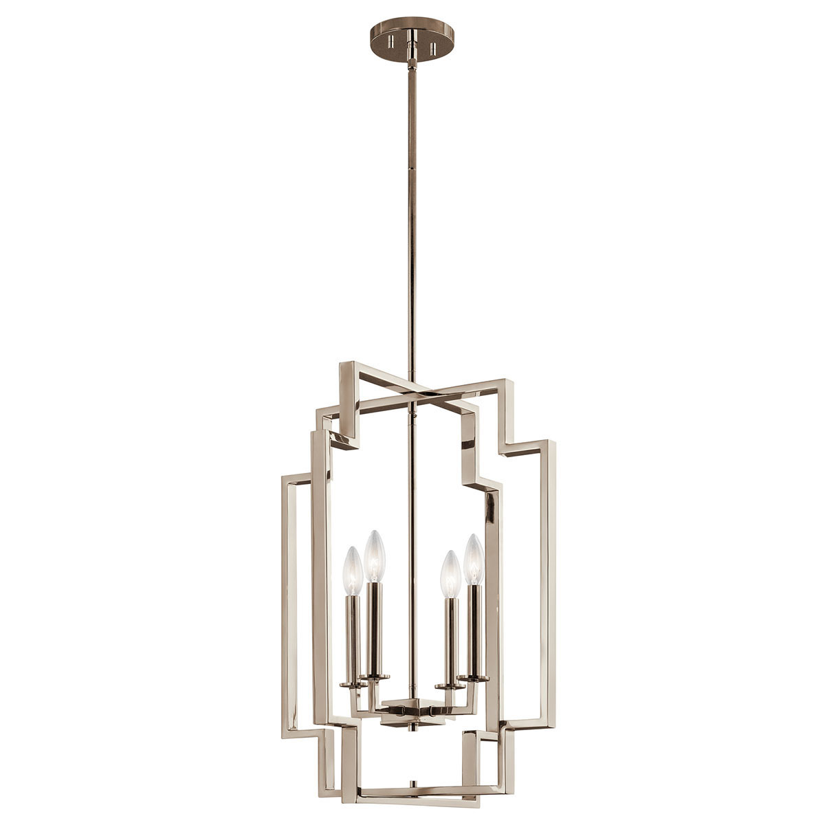 43965PN Downtown Deco Large Transitional Foyer Pendant Lighting, (4) Incandescent Lamp, 120 V AC, Polished Nickel Housing