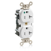 MT830-W Lev-Lok 1-Phase Duplex Heavy Duty Self-Grounding Tamper Resistant Straight Blade Receptacle, 125 V AC, 20 A, 2 Poles, 3 Wires, White