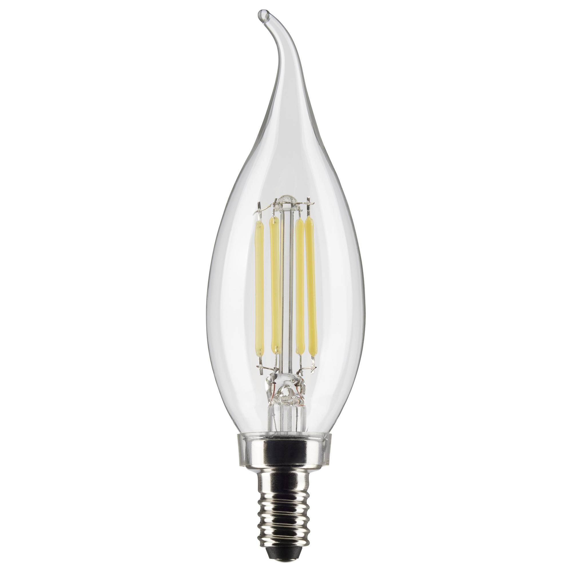 S21305 Candle Bent Tip Bulb, 5.5 W, 60 W Incandescent Equivalent, E12 Lamp Base, CA10 Shape, 500 Lumens