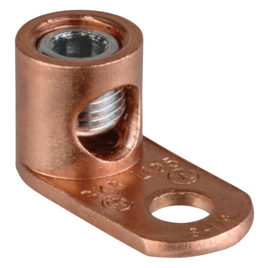 L125BB Blackburn L Series Non-Insulated Compression Lug, 8 to 1/0 AWG Stranded/Solid Copper Conductor, 1 Bolt Holes, Copper
