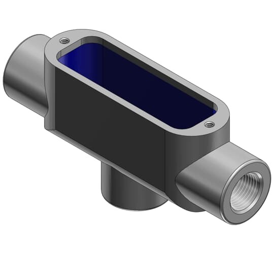 TB38 T&B BlueKote Type TB Conduit Body, 1 in Hub, Form 8 Form, 13.5 cu-in Capacity, Iron, Epoxy Powder Coated/Zinc Plated