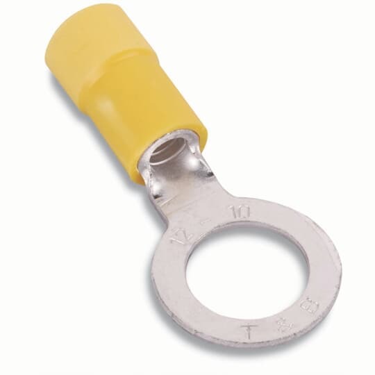 10RC-10X Sta-Kon RC Series Expanded Insulated Ring Terminal, 12 to 10 AWG Conductor, 1.06 in L, Brazed Seam Barrel, Copper, Yellow